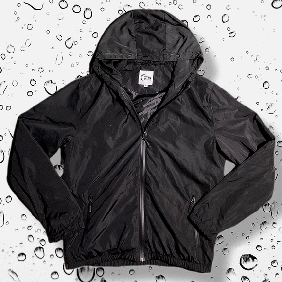 ZYIA Jackets & Blazers - NWOT ZYIA Active Minimalist Hooded Black Bomber / Running Jacket sz XL